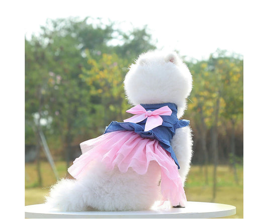 Dog Princess Dress Pet Clothes Dog Wedding Dress Denim Dress (S)