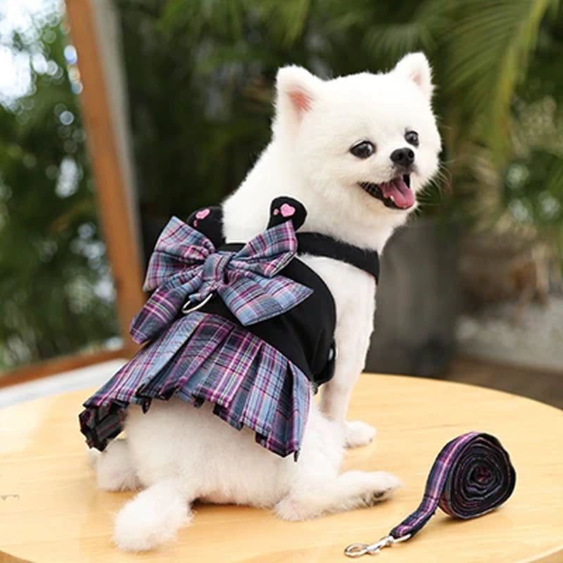 Lattice Dog Dress Clothes Lovely Dog Collars and Harnesses Leash Rope for Small Medium Puppy Chihuahua Clothes French Bulldog