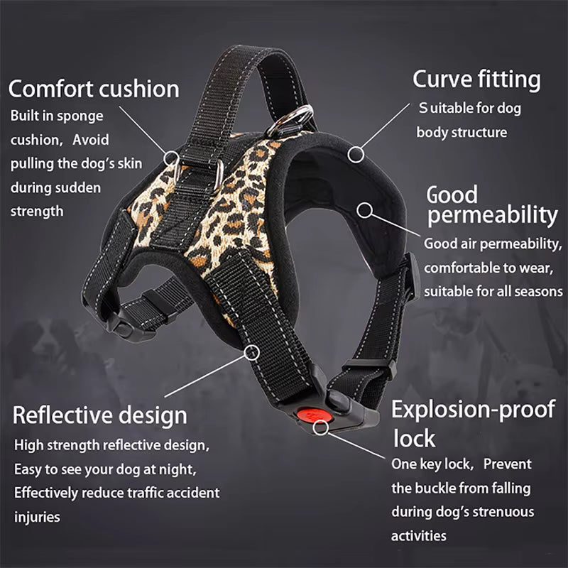 Dog Harness Reflective Nylon Pet Dog Leash Vest Breathable Cushion Dog Collar Adjustable Dog Accessories for Small and Large